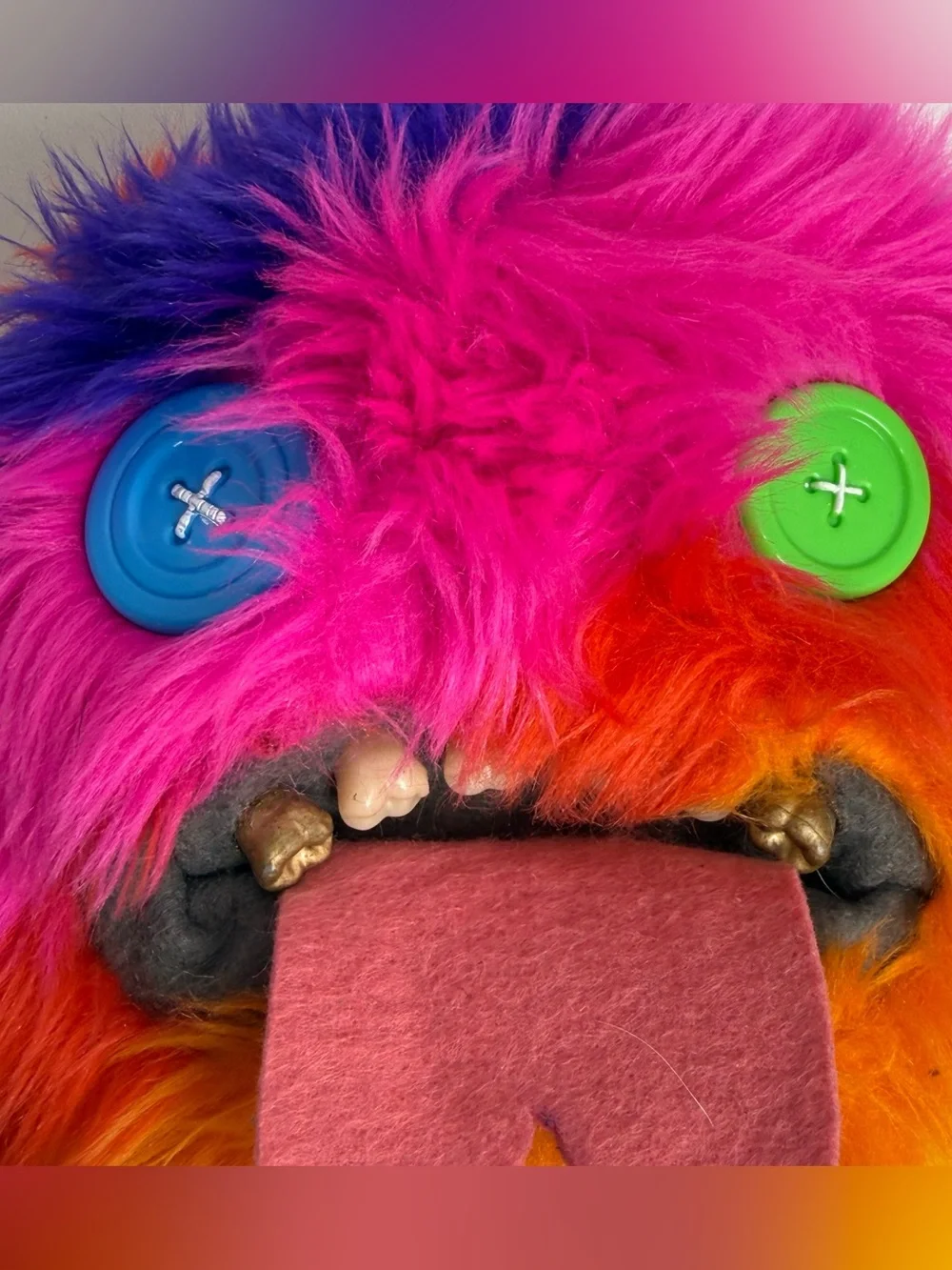FUGGLER Laboratory Misfits Rainbow Stripe Oogah Boogah Plush Gold Teeth Monster